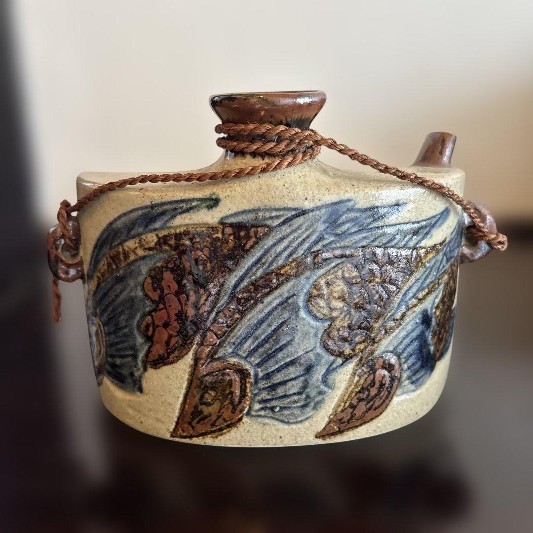Japanese Pottery Tokkuri Vase Fish Pattern Ceramic Art Flower Vase - 1