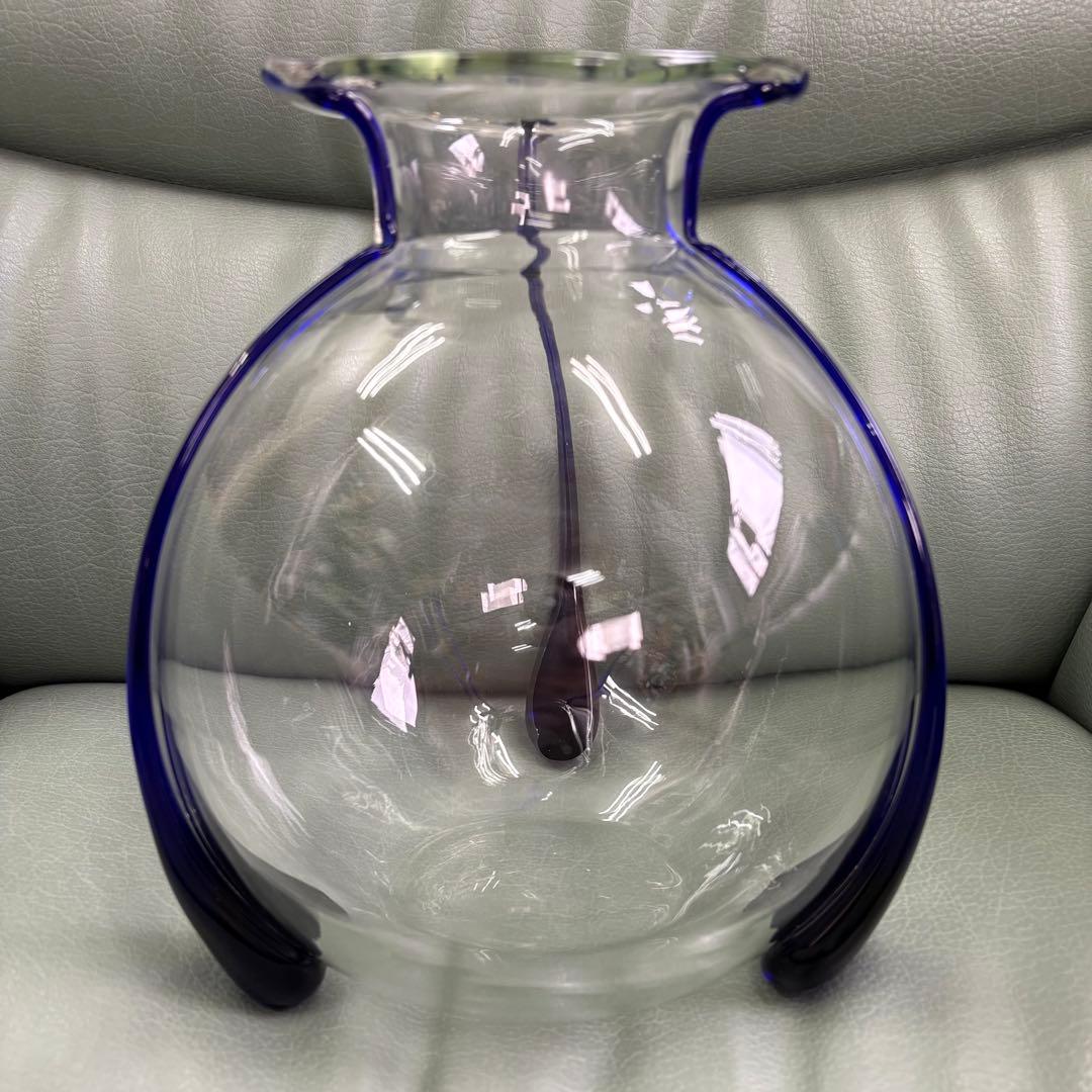 Large Art Nouveau Poschinger Style Hand Blown Glass Vase Cobalt Blue - 1