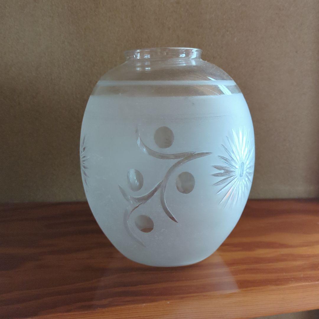 Frosted Glass Engraved Floral Lamp Shade Translucent White Round Vase - 1