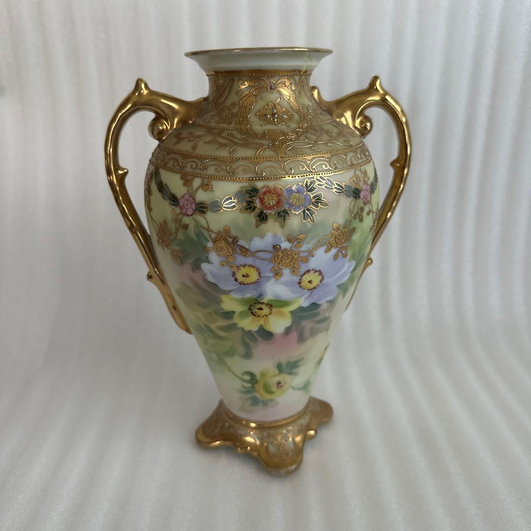 Old Noritake Hand Painted Gold Mori Vase Antique 23cm - 1