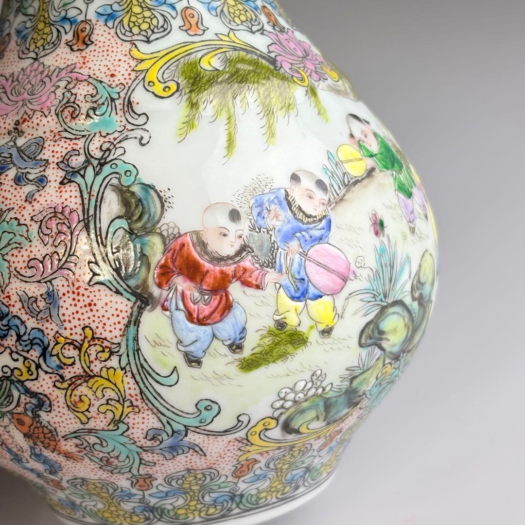 Chinese Wucai Tongzi Figure Vase Famille Rose Blue And White Porcelain - 1