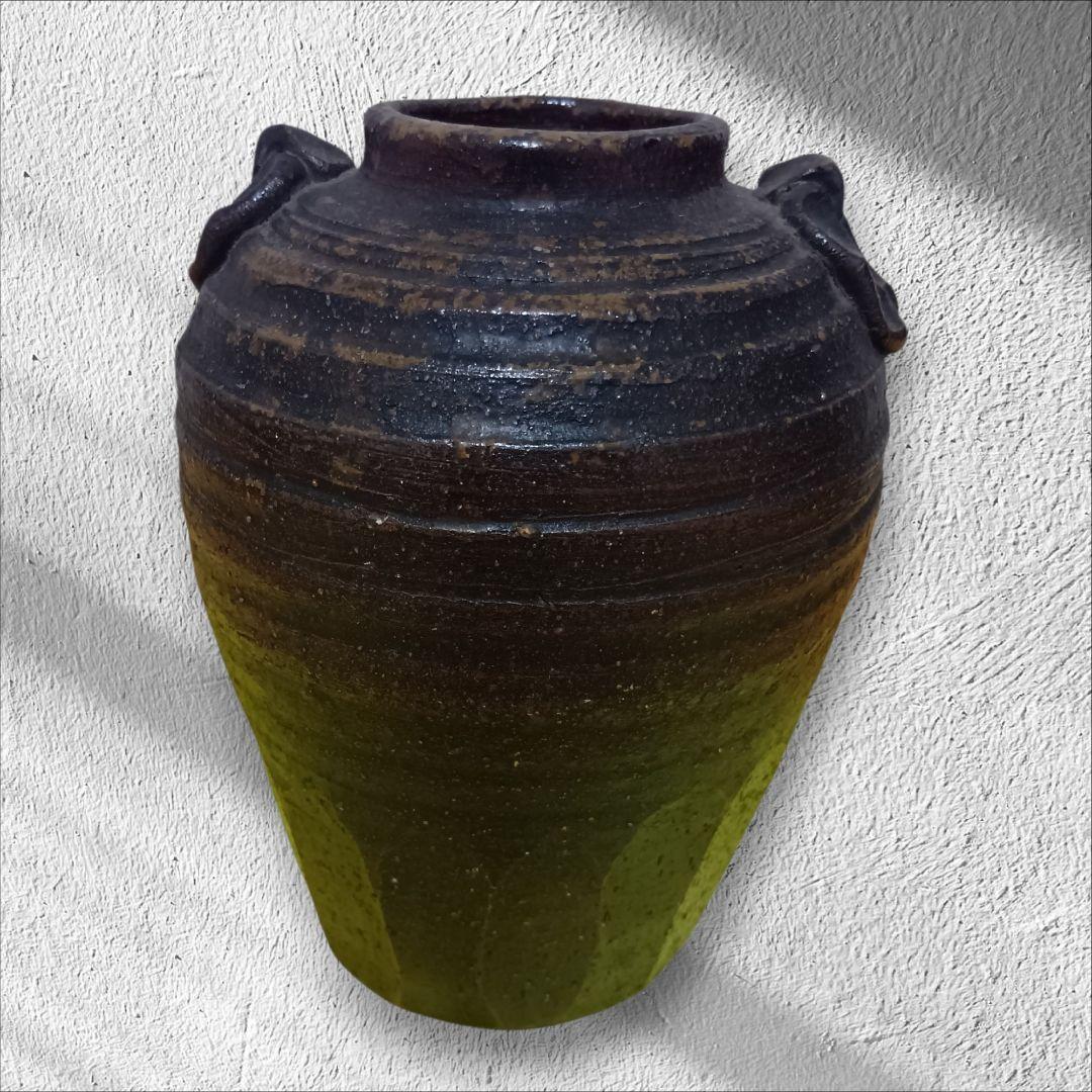 Japanese Antique Pottery Vase Urn Flower Arrangement Pot Brown - 1