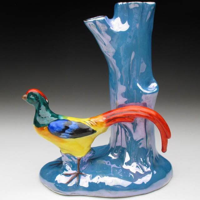 Old Noritake Bird Figure Vase Lusterware Blue Antique 1921-33 - 1