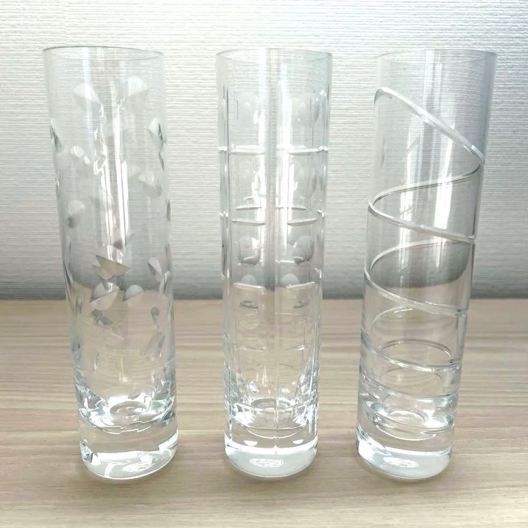 Baccarat Crystal Glass Flower Etching Vase Set Of 3 Equinox Leaf Spiral - 1